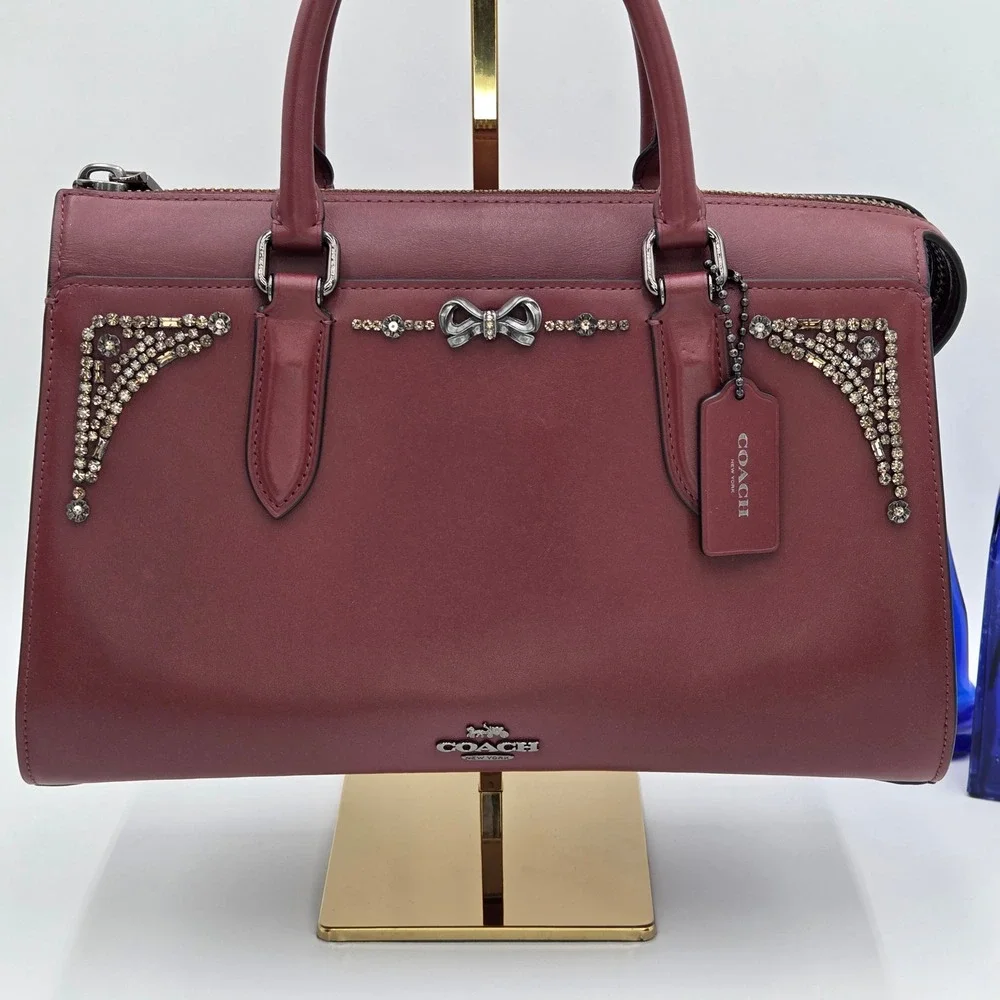 Coach x Selena Gomez Leather Bond Bag Crystal Embellished 39289 Burgundy Wine